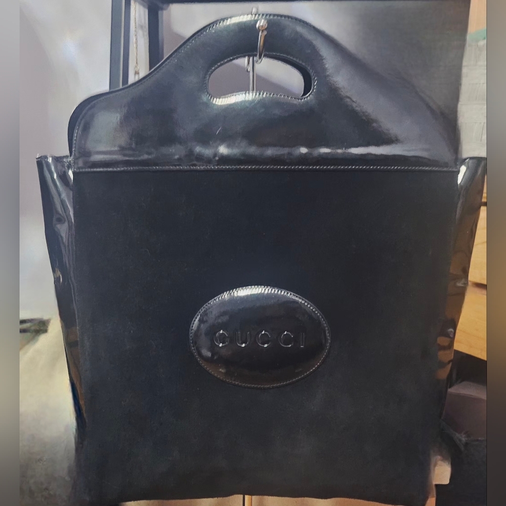 GUCCI suade patent Leather Tote Bag
